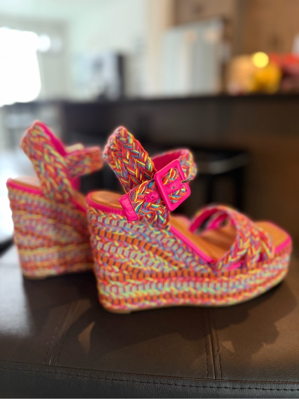 Gianni Bini Pink Multicolor Braided Wedge Sandals - Picture 1 of 6